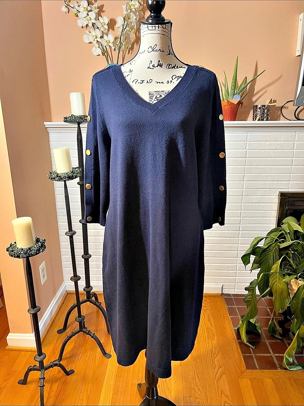 Talbots V-Neck Sweater Dress in Navy Blue Size 1X NWT